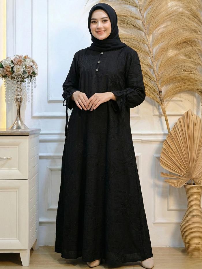 Shisho Label Gamis Premium Ayla Korean Embroidery Series Bahan Lembut Adem Elegan Dengan Bordir Eksk