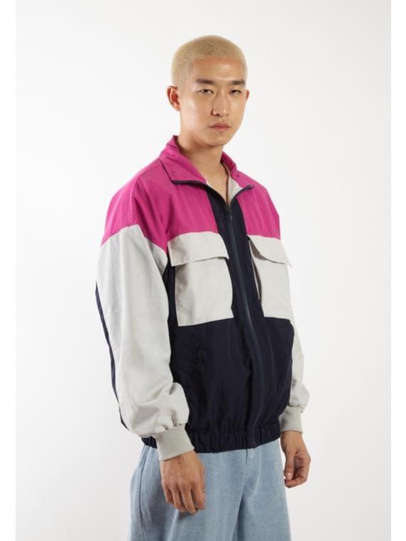OCWA ELVIS COLORBLOCK 80S INSPIRED WATERPROOF JACKET PINK FUCHSIA GREY NAVY BLUE MEN