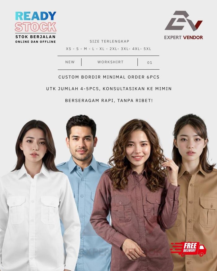 BAJU POLOS BASIC Pria Wanita, Kemeja Lapangan/ Gunung/ Outdoor / PDL/ PDH Formal Panjang Warna Putih