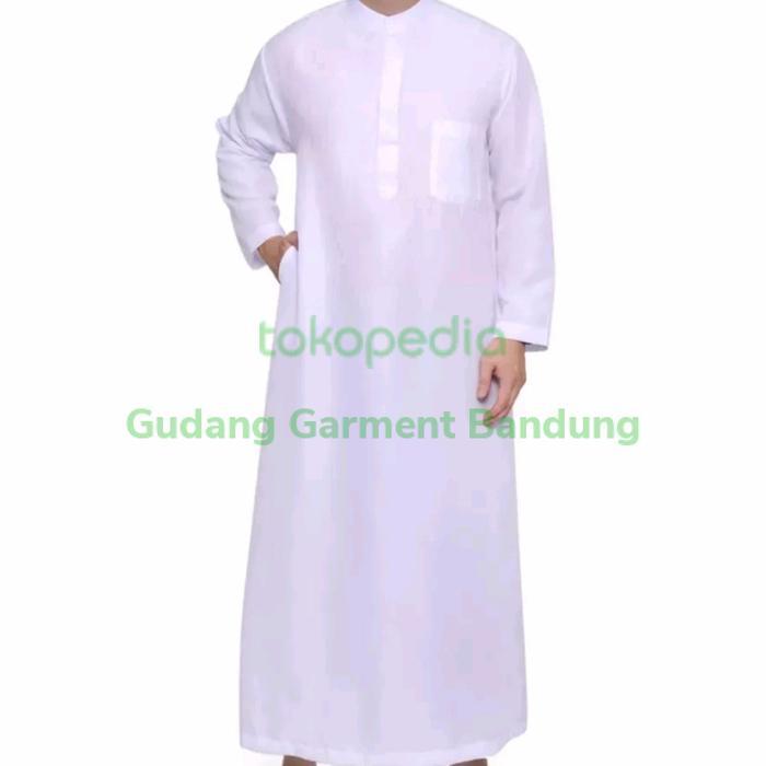 Jubah Gamis Pria Toko Garmen Bandung  Bahan Toyobo Premium Dingin/Adem Warna Putih Harga Promo