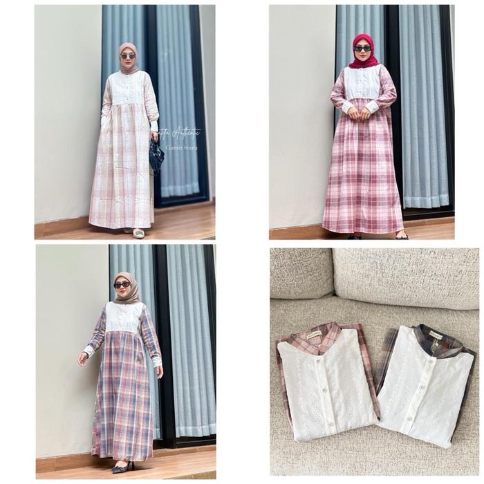 Chatifa authentic ivana dress original 100% /gamis triset jumbo /gamis katbol /gamis kotak kotak Leb