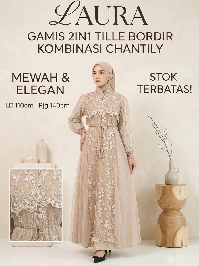 PESONA LAURA GAMIS BRUKAT 2IN1 // OUTFIT KONDANGAN // GAMIS PESTA ELEGANT // 26821