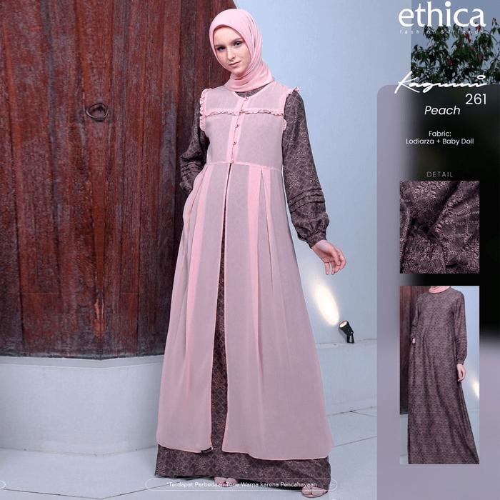 DRESS MUSLIMAH GAMIS DEWASA BUSANA MUSLIM WANITA ETHICA KAGUMI 261 DUSTY GREY, PEACH D20P
