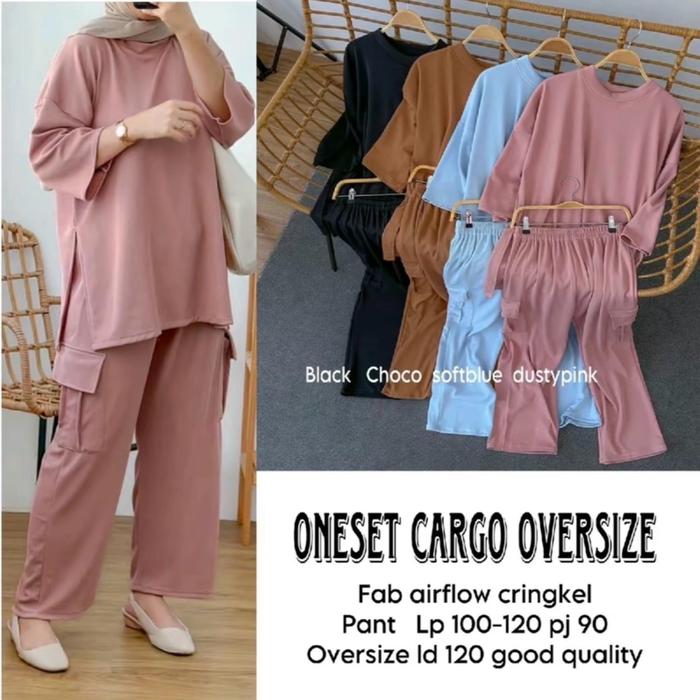 Cargo Set (top+pants) Setelan One Set Wanita Rayon Panjang