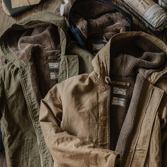 Work Hooded Cotton Clothes Plush Thickened Amekaji N1 Deck Jacket Lamb Cashmere Fleece Military Coat
