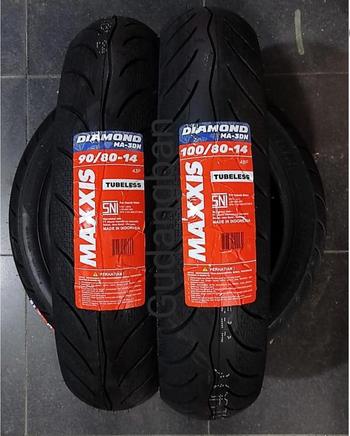 ( PAKET 2 BAN ) 90 80 14 & 100 80 14 DIAMOND MAXXIS MA - 3DN Motor Matic RING 14 Tubeless FREE PENTI