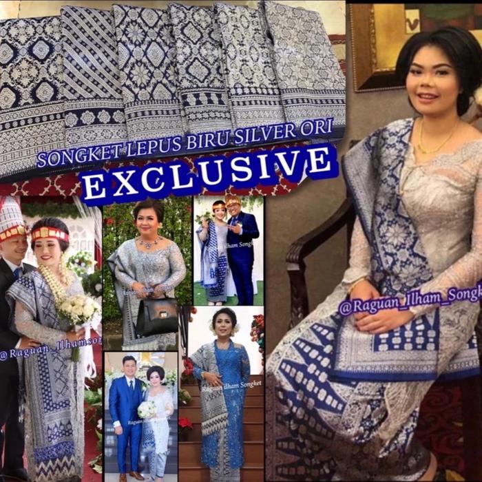 Songket Lepus Halus Exclusive Gebeng Biru Silver /songket tenun asli palembang /ilham songket palem