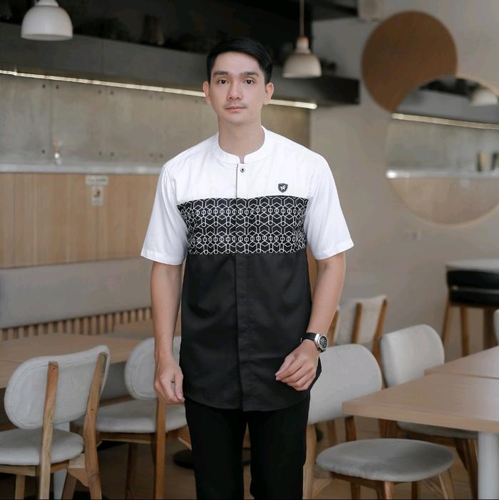 Kemko Pria Sublime Lengan Pendek Original Nayfar Motif Terbaru Baju Koko Muslim Dewasa Toyobo Putih