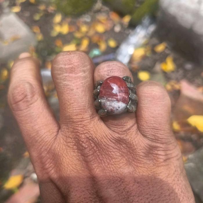 Batu Mustika Merah Putih Asli Batu Natural Jenis Pancawarna Size Jari No 7 Rings Alpaka Super Akik u