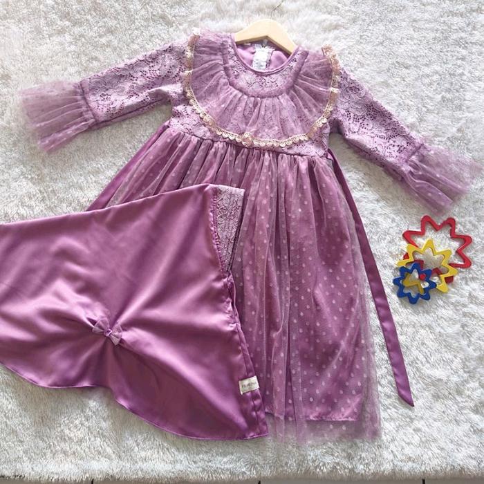 Gamis Anak Dress Pesta BROKAT TILE RENDA usia 4 5 6 7 8 Tahun Polka Dots Busana Muslim Polos Bunga B