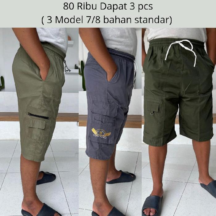 Celana Cargo Kolor Mistak 7/8 Celana Bapak Dibawah Lutut (Paket 3 Pcs) Jumbo Panjang Dibawah Lutut A