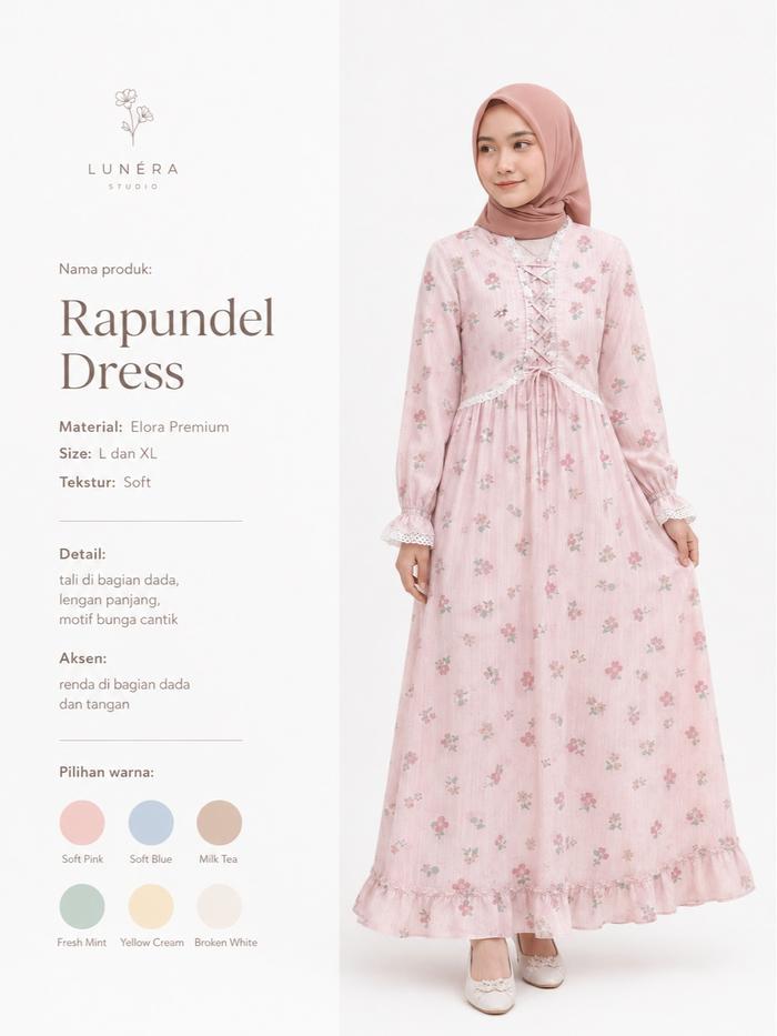 Dress rapundel vintage flowers Casual Pita Ruffle Gamis Crinkle Wanita dress cordy Kondangan