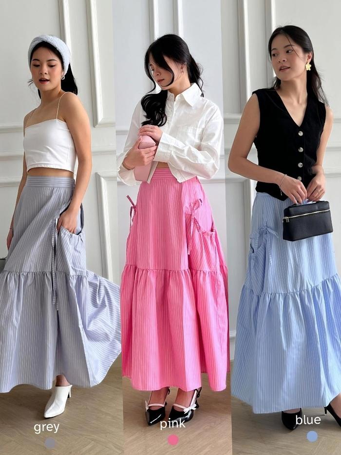 MAXI Skirt Rok Wanita Panjang / Stripe Ribbons - LC003