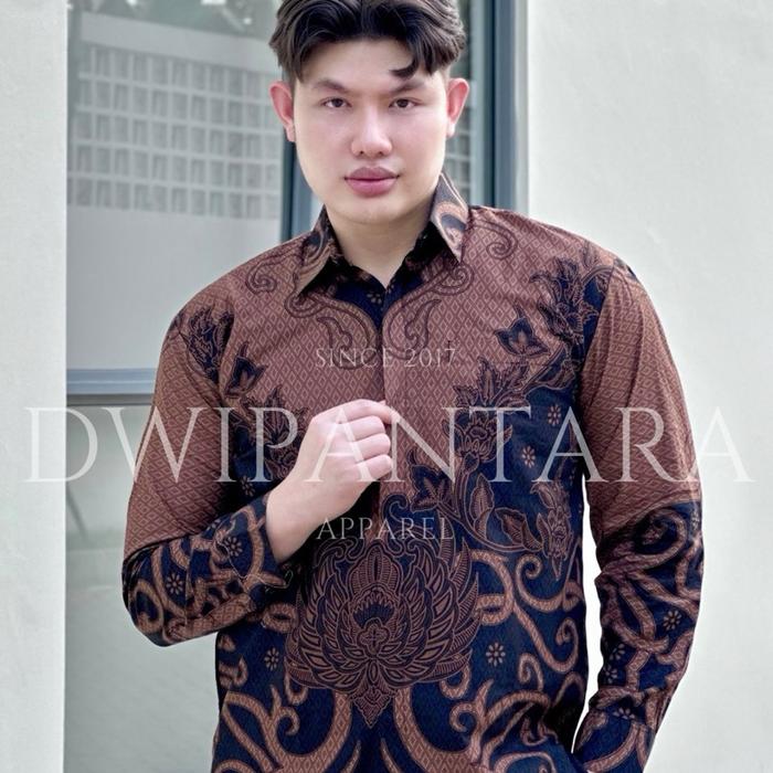 Kemeja Batik Pria, Batik Pria Lengan Panjang, Katun Furing, Coklat, Batik Wlingi