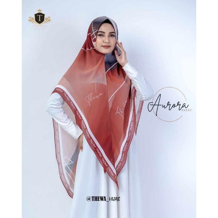Dapatkan Jilbab Printing / Khimar Printing Aurora Payet / Hijab Motif / Thewa Hijab