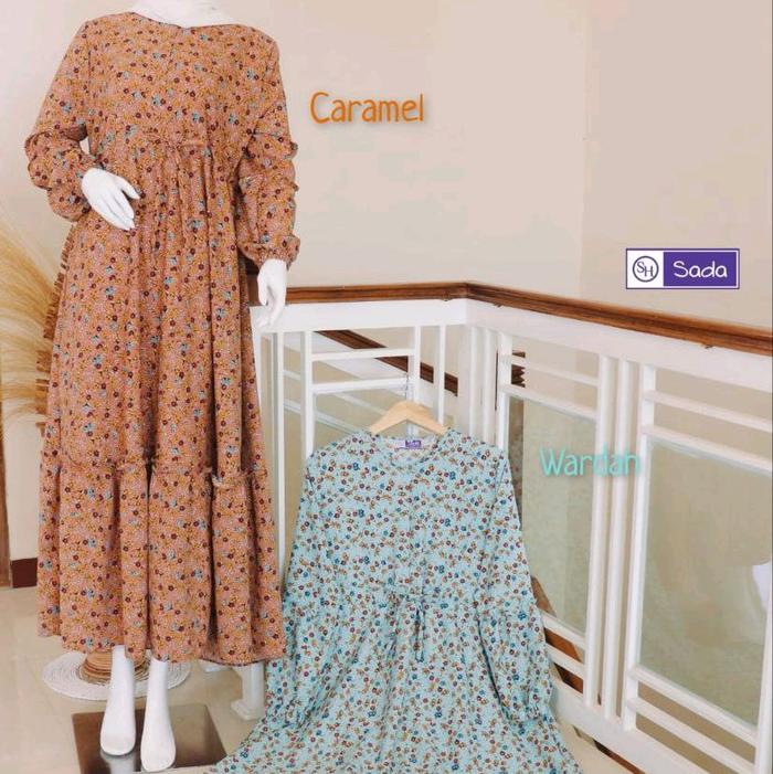 Samira Dress by Sada Hijab dengan Bahan Crinkle Motif Premium dan Ruffle di Bagian Rok - Kain, Nyama