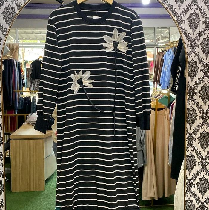 GAMIS MOTIF GARIS GARIS BUNGA BAHAN KAOS IMPORT