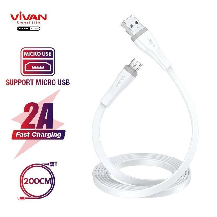 VIVAN Kabel Data SM200S Cable Data Micro USB 2M Fast Charging 2A For Android Garansi Original Resmi