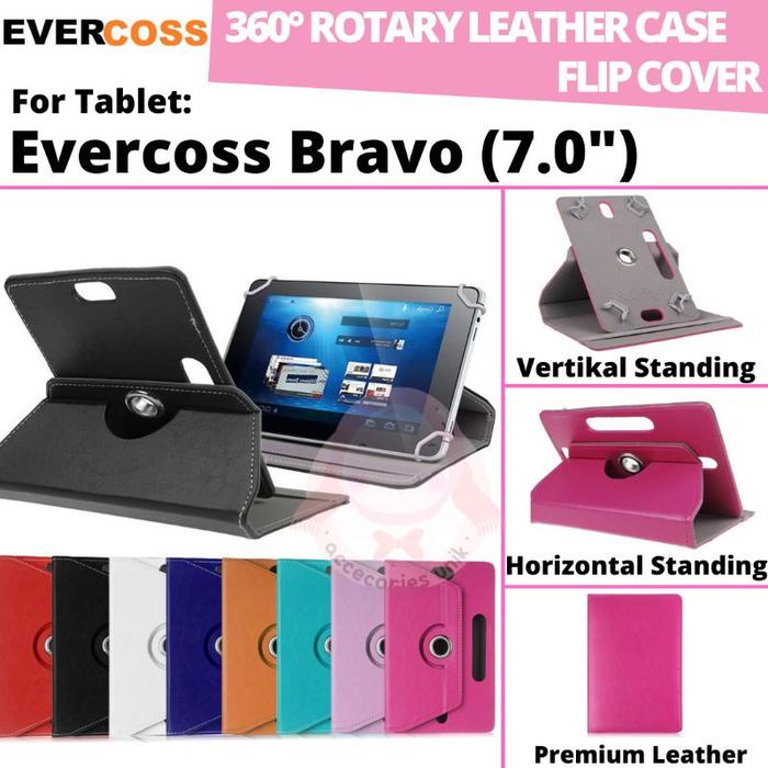 Evercoss Bravo Tab U70C X7 Tablet 7 Inch Rotary Case Leather Flip Casing Book Cover Kesing