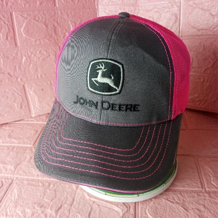 Topi John Deere Gray With Hot Pink Mesh Women's Trucker Snapback Hat OSFM