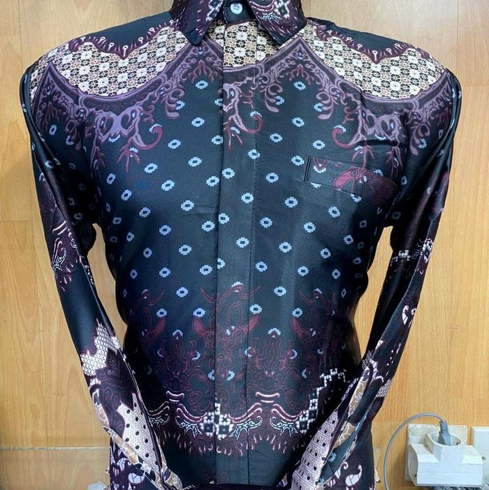 PROMO KEMEJA BATIK BAPAK/BATIK COWO MODERN/BATIK KONDANGAN Pria Baju Katun Panjang Hitam Cowok Motif