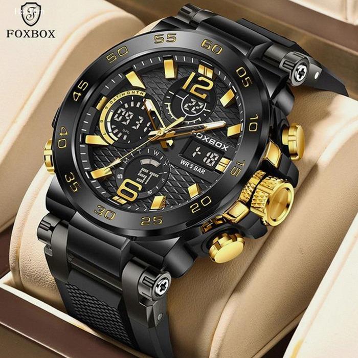 FOXBOX Jam Tangan Pria Anti Air Original LIGE Digital Analog Asli Tali Silikon Jam Tangan Cowok Kuar