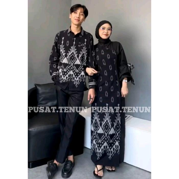PUSAT.TENUN BAJU TENUN COUPLE DRES AZELLA HITAM BAJU COUPLE KONDANGAN SET COUPLE PASANGAAN PREWEDDIN