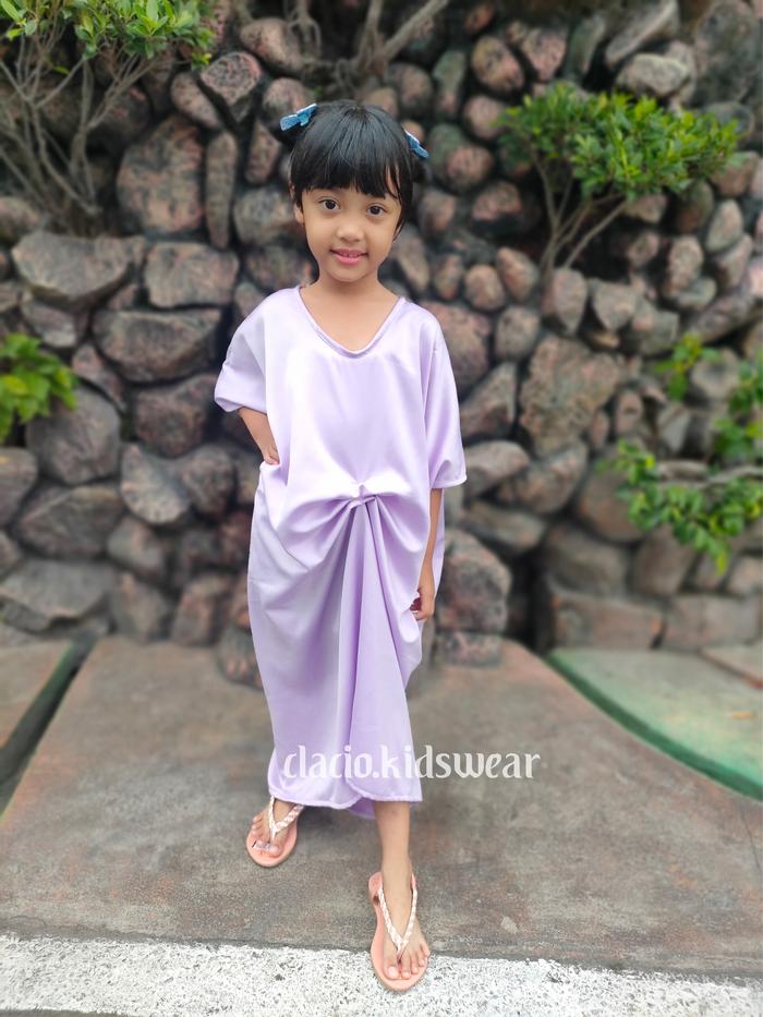 Kaftan Anak Warna Lilac Usia 1 - 7 Tahun Bahan Satin Premium Model Simple Elegan Cocok  Buat Lebaran