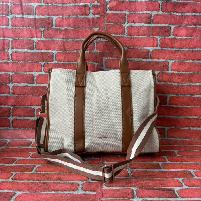 TAS SLING TOP HANDLE WANITA ESQUIRE KANVAS KULIT SECOND BRANDED COKLAT / TAS SELEMPANG ESQUIRE SECON