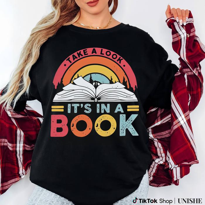 Literature Lover's T-Shirt – 'Take A Look It's In Book' Design with Short Sleeves