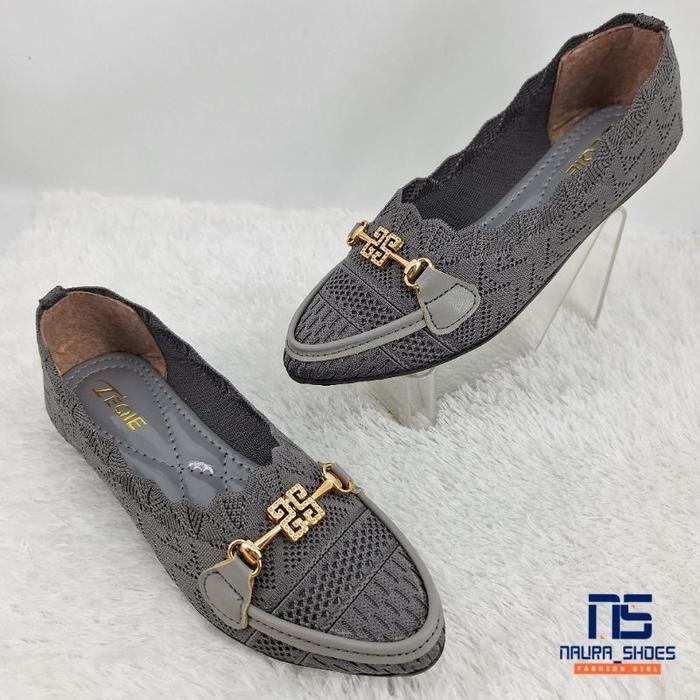 NAURA SHOES ALISHA-PMF67 Sandal Sepatu Wanita Pansus Flatshoes Rajut Import COD Bayar Ditempat
