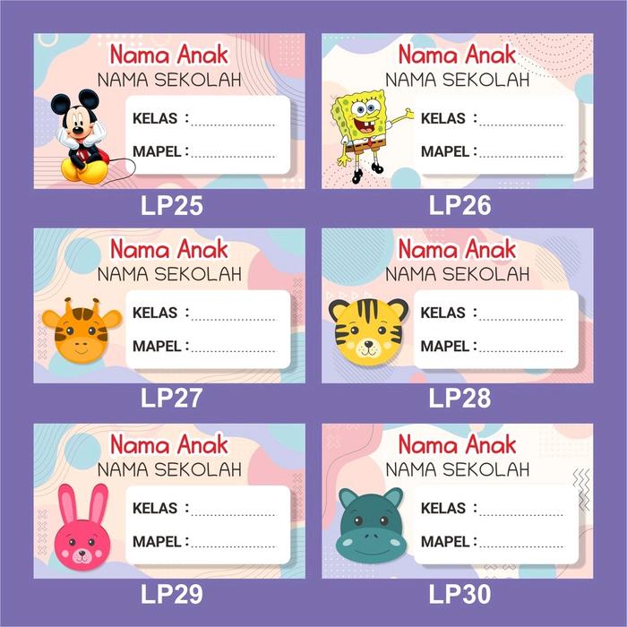 Stiker label buku pelajaran custom free desain isi 40pcs Anak
