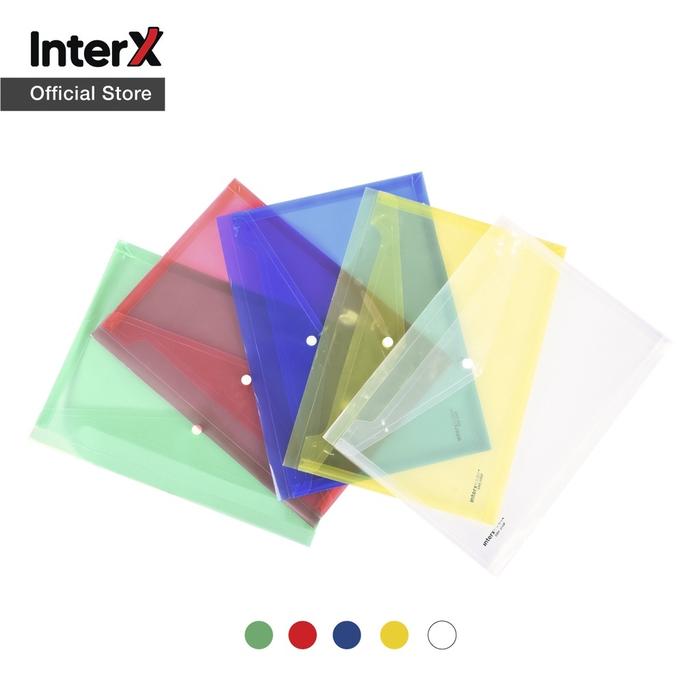 Map plastik KANCING Folio /F4 InterX folder bening warna (1 lusin isi 12pcs)