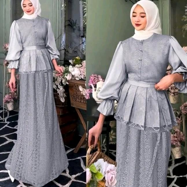 Gamis one set Berukat Cocok buat Lebaran, kondangan, pesta Premium remaja terkini, Seragam elegan