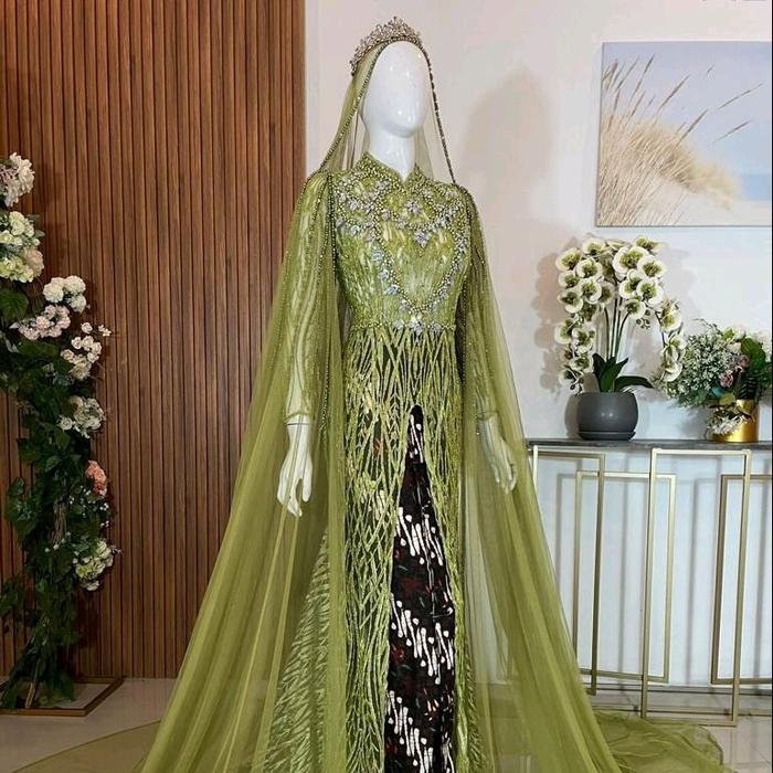 KEBAYA BELAH HIJAU LEMON FUL PAYET