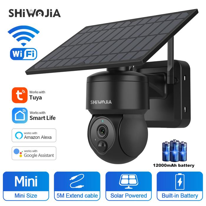 SHIWOJIA Solar Camera WIFI Outdoor Tuya PTZ Surveillance Camera Home