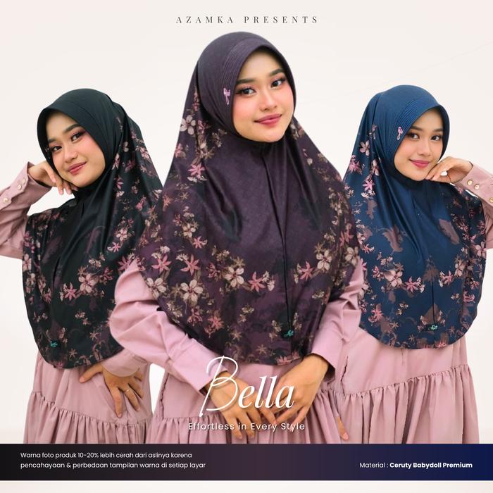 Azamka - Hijab Bella Series - Jilbab Instan Bergo Oval & Segiempat Scarf Motif Printing Bunga Cantik