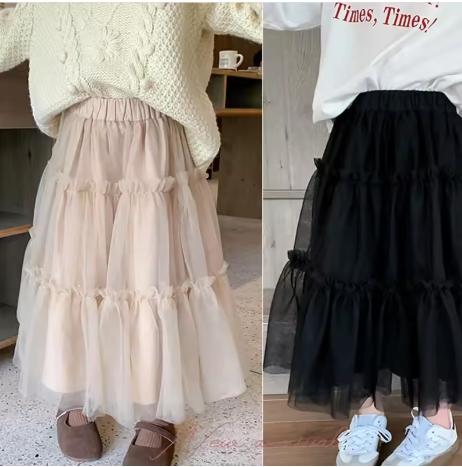 Rok Anak Perempuan Musim Semi Anak-anak Trendi Serbaguna Rok Besar Hem Rok Kain Kasa Anak Perempuan