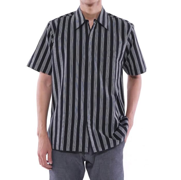 Hem Lurik Pria Lengan Pendek Asli Lurik Pedan Klaten Reguler Fit Hitam Abu formal outfit Kemeja Bati