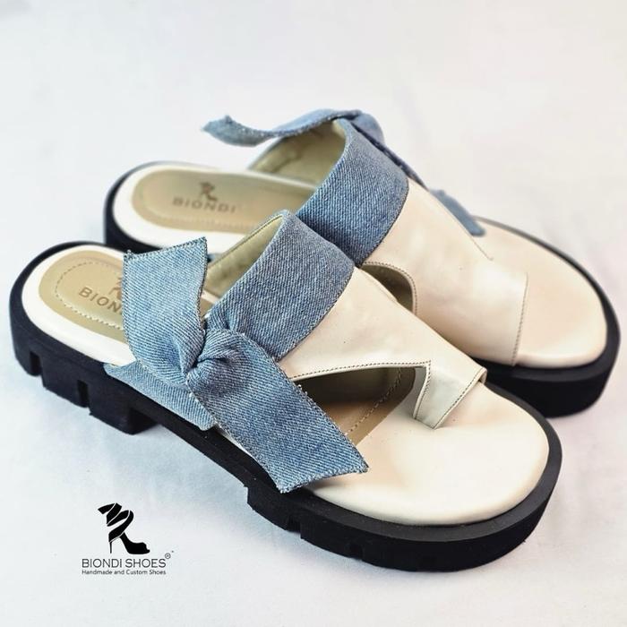 Biondi shoes - sandal wanita warna biru jeans dan putih
