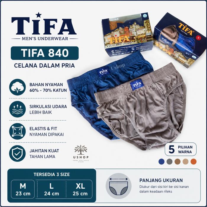 USHOP CD - TIFA Celana Dalam Katun pria / Cowok - TIFA 840 - PER PCS /  1BOX ISI 3