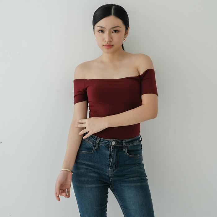 NZINGA Jaewon | Atasan Wanita Off Shoulder Slim Fit Elegan - Blouse Casual Korean Look | Ukuran S - 