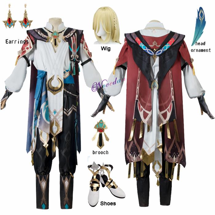 Sumeru Genshin Impact Kaveh Cosplay Costume Wig Shoes Earrings Full