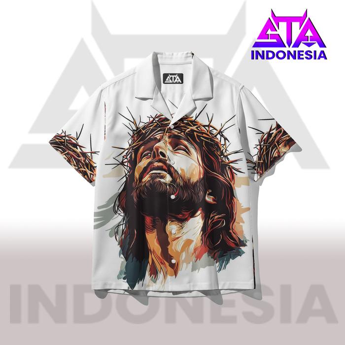 STA.Indonesia Kemeja Printing Pria Wanita Unisex Casual Adem Premium Motif Wajah Yesus Mahkota Duri 