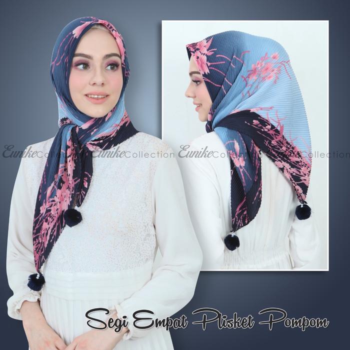 Jilbab Segiempat Segi Empat Plisket Jambul Pompom Berbagai Bahan Maxmara Voal Square