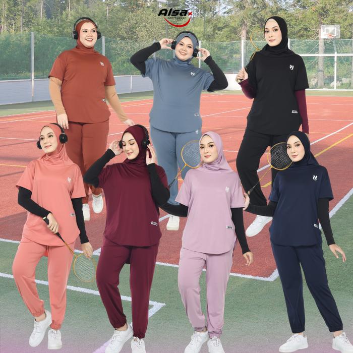 Alsa Sportswear - Baju Senam Muslim Jogger / Setelan Baju Senam Wanita / One Set Senam Hijab