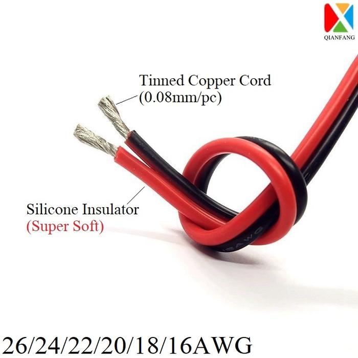 1M 2Pin Extension Copper Wire Cable 24AWG 22AWG 20AWG 18AWG 16AWG