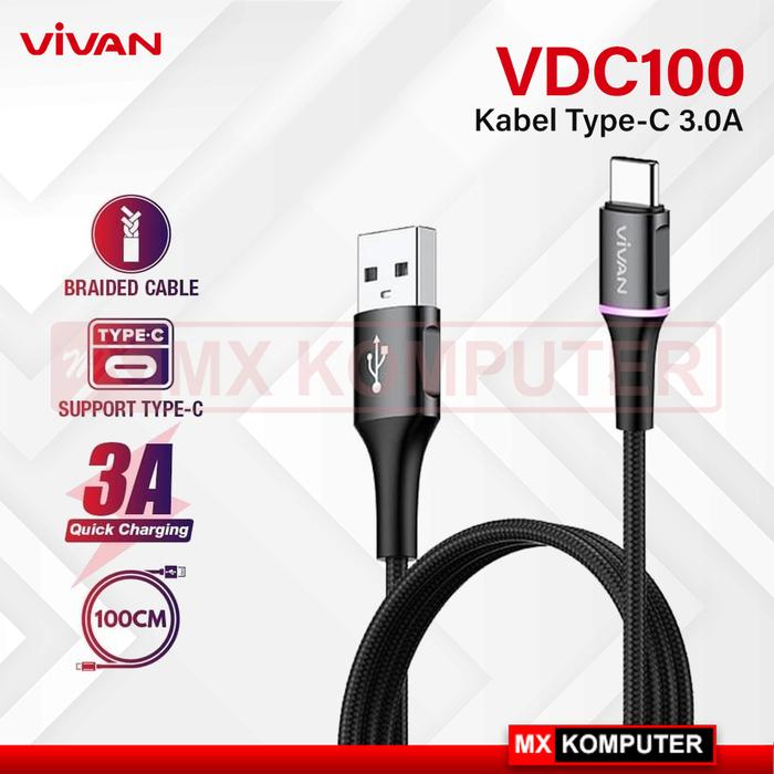 Vivan Kabel Data Type C Quick Charger VDC100 Kabel Data Charger Type C