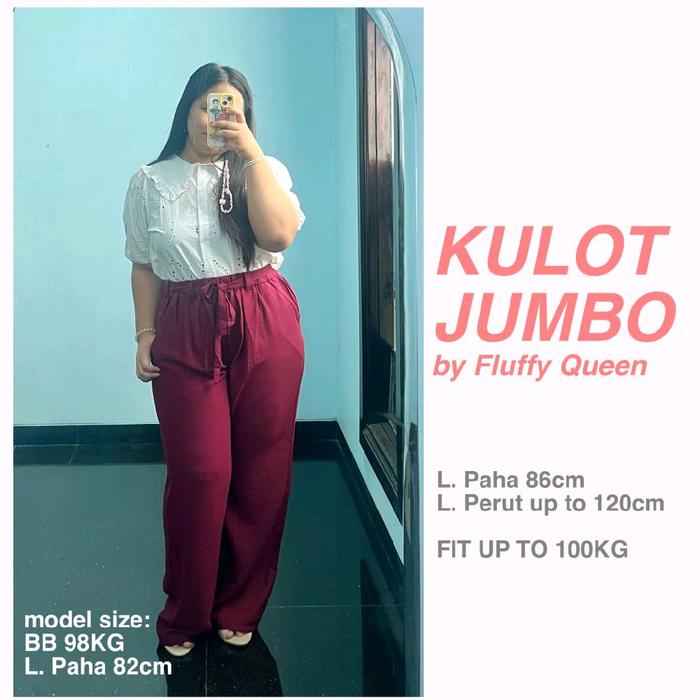Celana Kulot Big Size fit 100kg Include Sabuk Celana Kantor Plus Size Wanita Jumbo Linen Panjang Kar