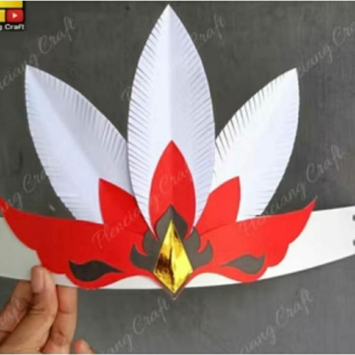 (SIAP KIRIM ) MAHKOTA KARNAVAL DARI KERTAS MANILA WARNA MERAH PUTIH